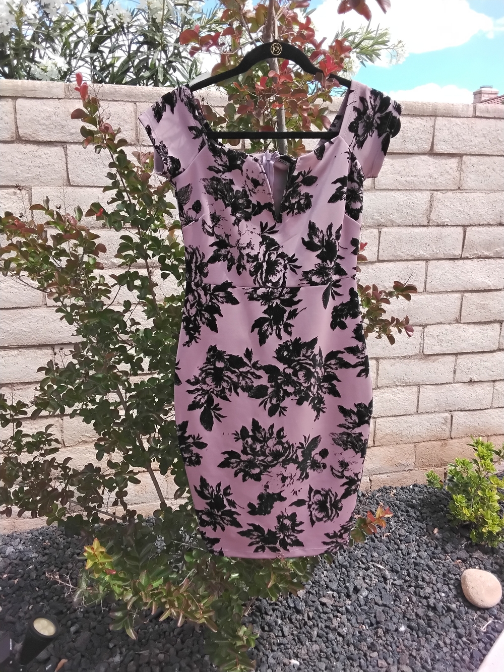 privy Pink Midi Dress with Black Floral Print